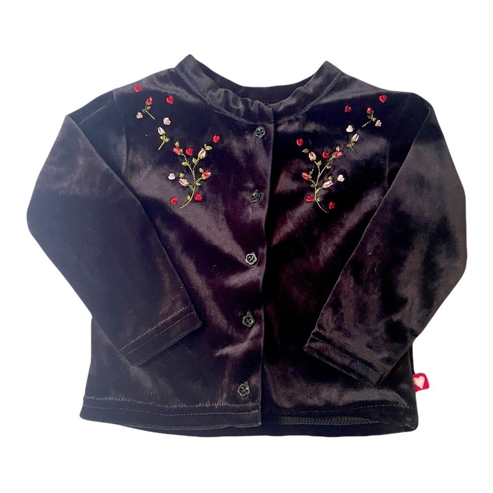 McKids Velvet Cardigan Girls 2T Black Floral Embroidered Velour Button Up
